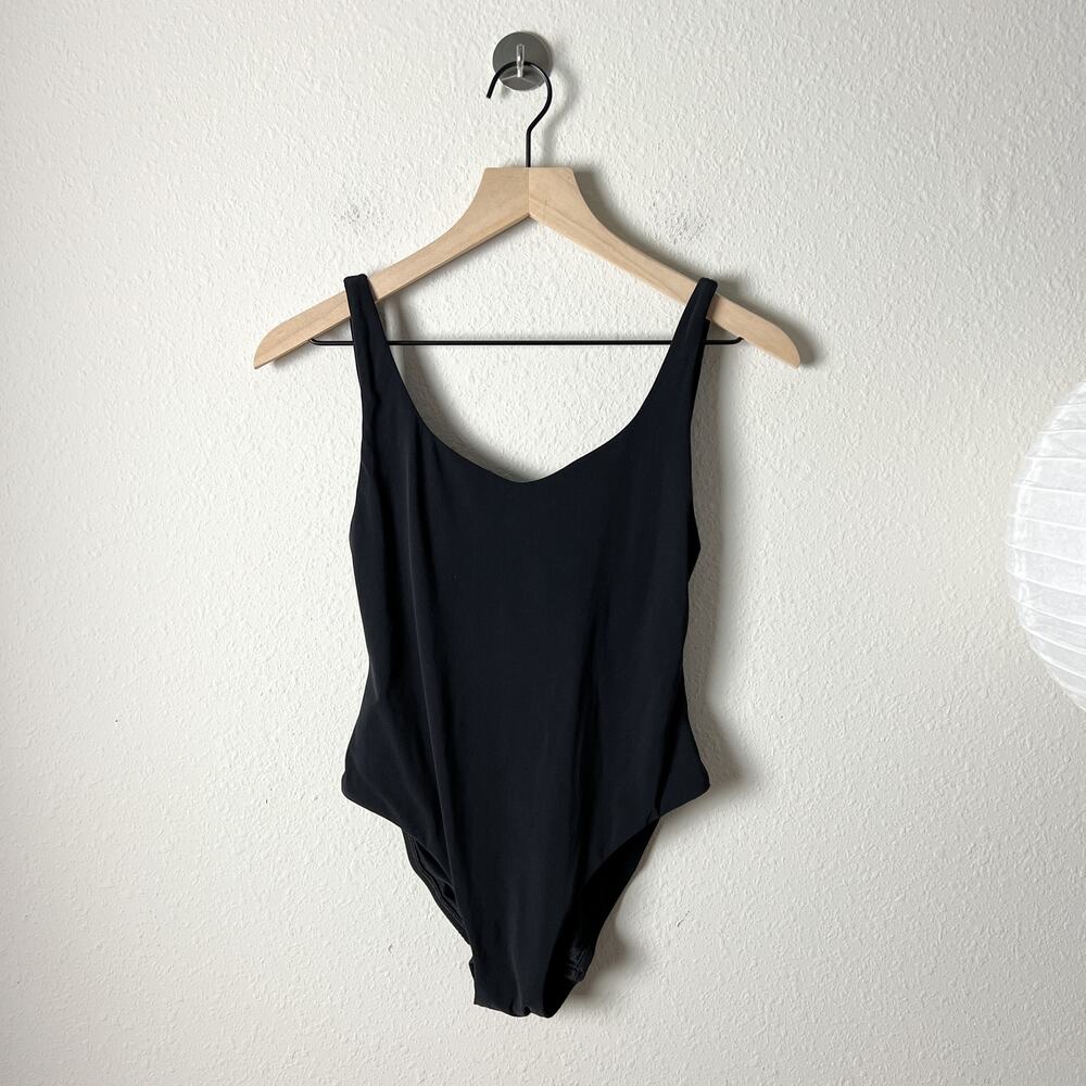 90s y2k vintage black minimalist backless high rise one piece swimsuit